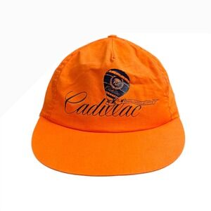 Vintage USA Cadillac Hot Air Balloon Logo Snapback Cap Neon Orange Travel Style